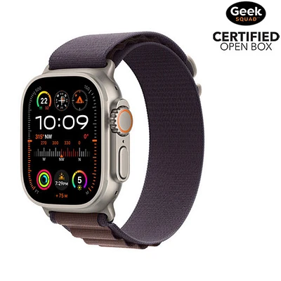 Boîte ouverte - Apple Watch Ultra 2 (GPS + Cellular) avec boîtier de 49 mm en titane et bracelet Alpin indigo