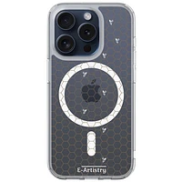 Étui rigide ajusté Signature Honeycomb d'E-Artistry avec MagSafe pour iPhone 15 Pro Max - Transparent/Blanc/Doré