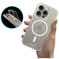 Étui rigide ajusté Signature Honeycomb d'E-Artistry avec MagSafe pour iPhone 15 Pro Max - Transparent/Blanc/Doré