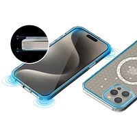 Étui rigide ajusté Signature Honeycomb d'E-Artistry avec MagSafe pour iPhone 15 Pro Max - Transparent/Blanc/Doré