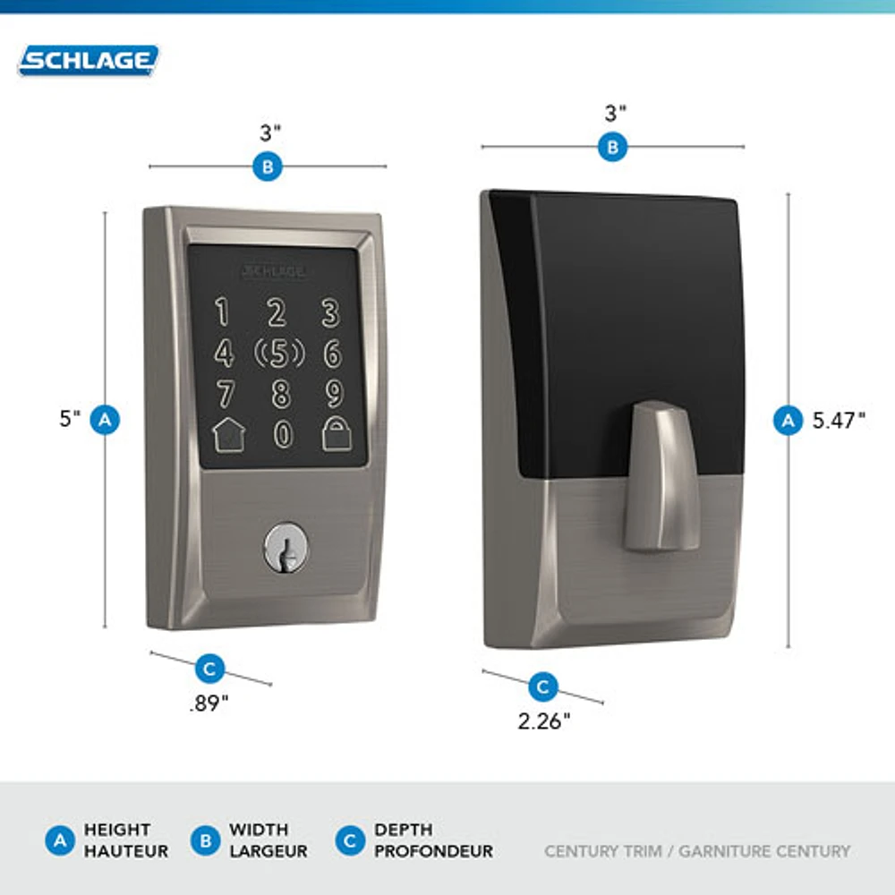 Serrure intelligente à pêne dormant Wi-Fi Encode Plus de Schlage - Nickel satiné