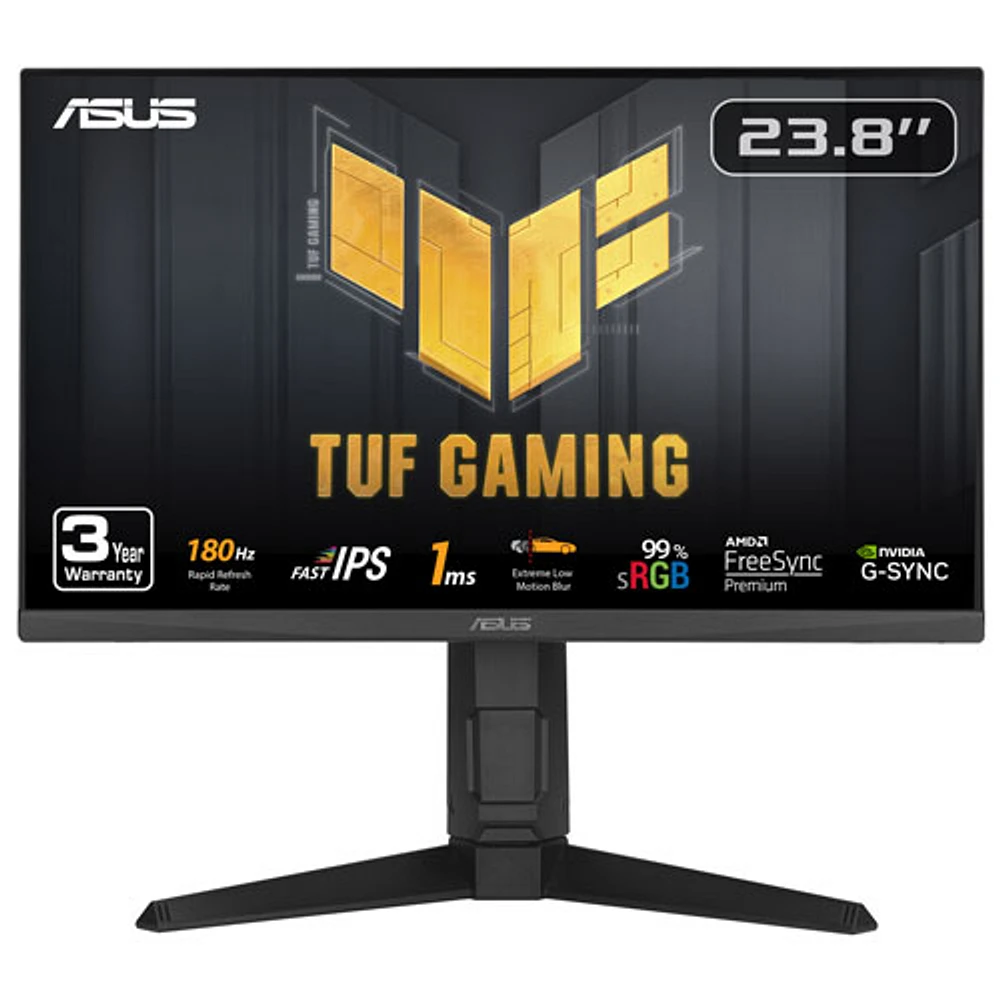 Moniteur de jeu G-Sync FreeSync DEL IPS HD intégrale 180 Hz de 23,8 po TUF d'ASUS avec temps de réponse de 1 ms gris à gris (VG249QL3A)