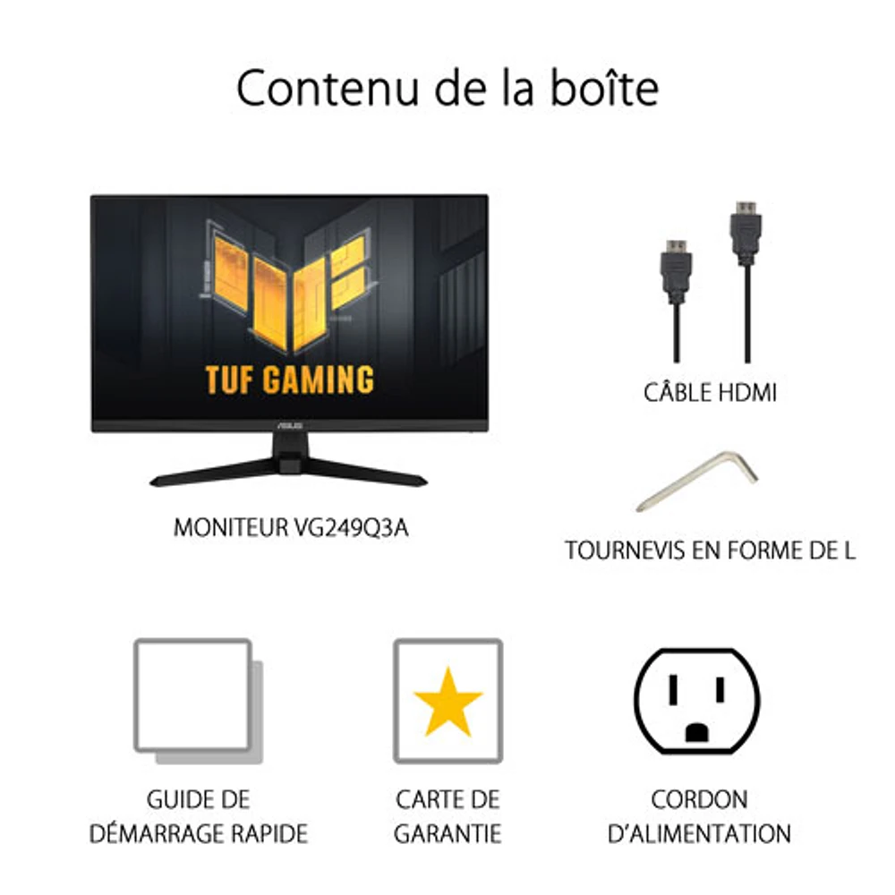 Moniteur de jeu DEL IPS HD intégrale 180 Hz de 23,8 po TUF d'ASUS avec temps de réponse de 1 ms gris à gris (VG249Q3A)