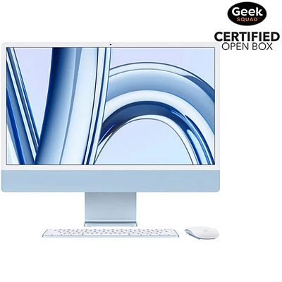 Boîte ouverte - iMac 24 po d'Apple (automne 2023) - Bleu (M3 d'Apple/processeur à 10 coeurs/SSD 256 Go/RAM 8 Go) - Anglais