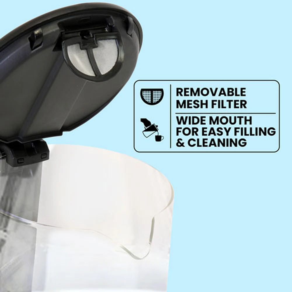 Bouilloire électrique en verre de Total Chef avec éclairage DEL et versage sans cordon - 1,8 pte/1,7 l - Verre