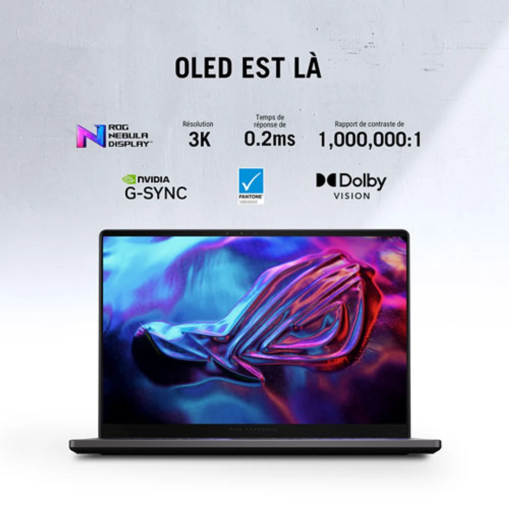Portable de jeu ROG Zephyrus G14 À Écran DELO Nebula de 14 po d'ASUS - Gris éclipse (Ryzen 7 8845HS d'AMD/SSD 512 Go/RAM 16 Go/GeForce RTX 4050)