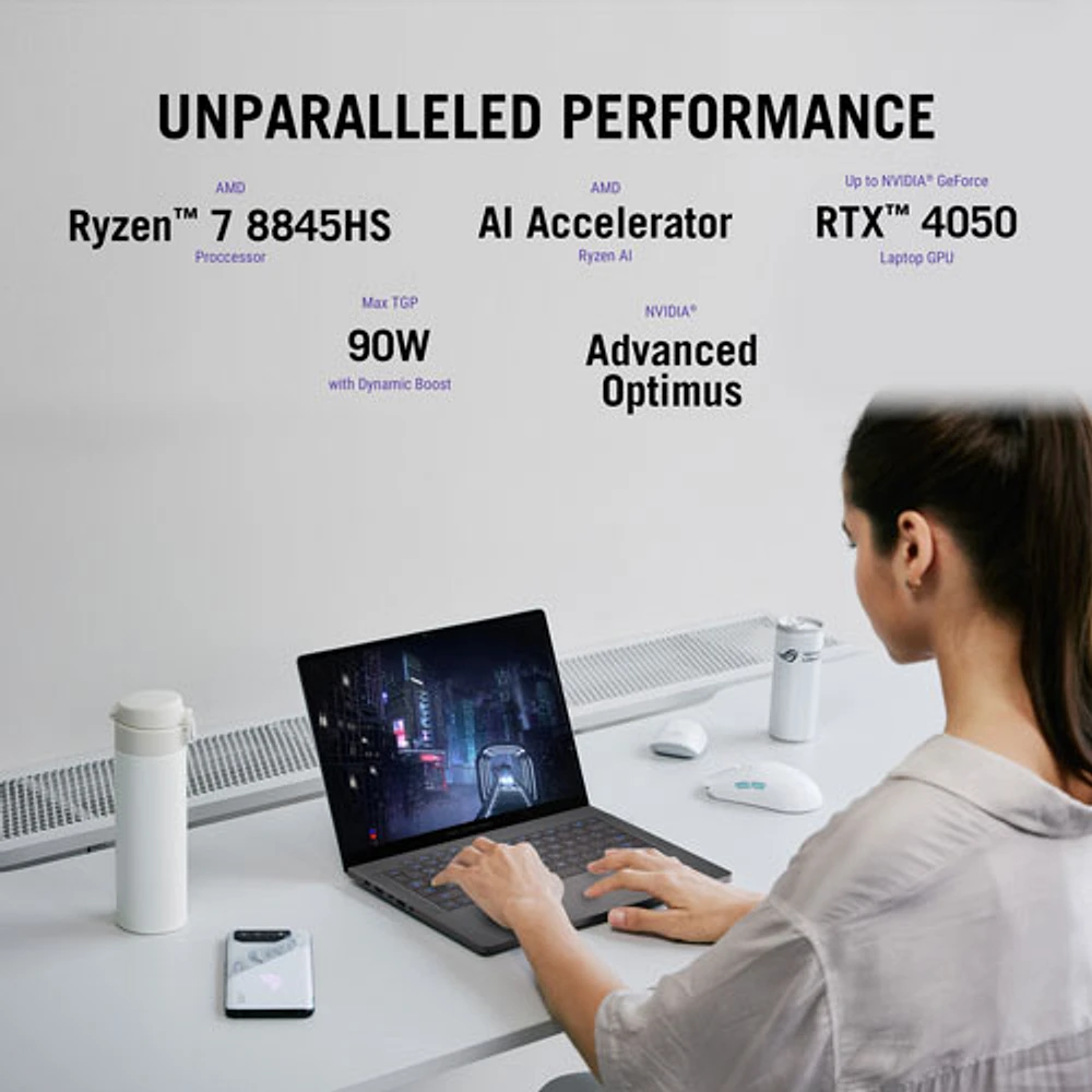 Portable de jeu ROG Zephyrus G14 À Écran DELO Nebula de 14 po d'ASUS - Gris éclipse (Ryzen 7 8845HS d'AMD/SSD 512 Go/RAM 16 Go/GeForce RTX 4050)