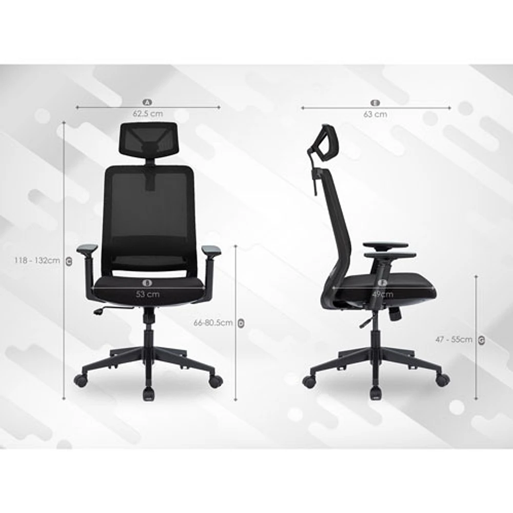 Fauteuil de bureau en filet ergonomique avec appuie-tête Expert de Naz - Noir