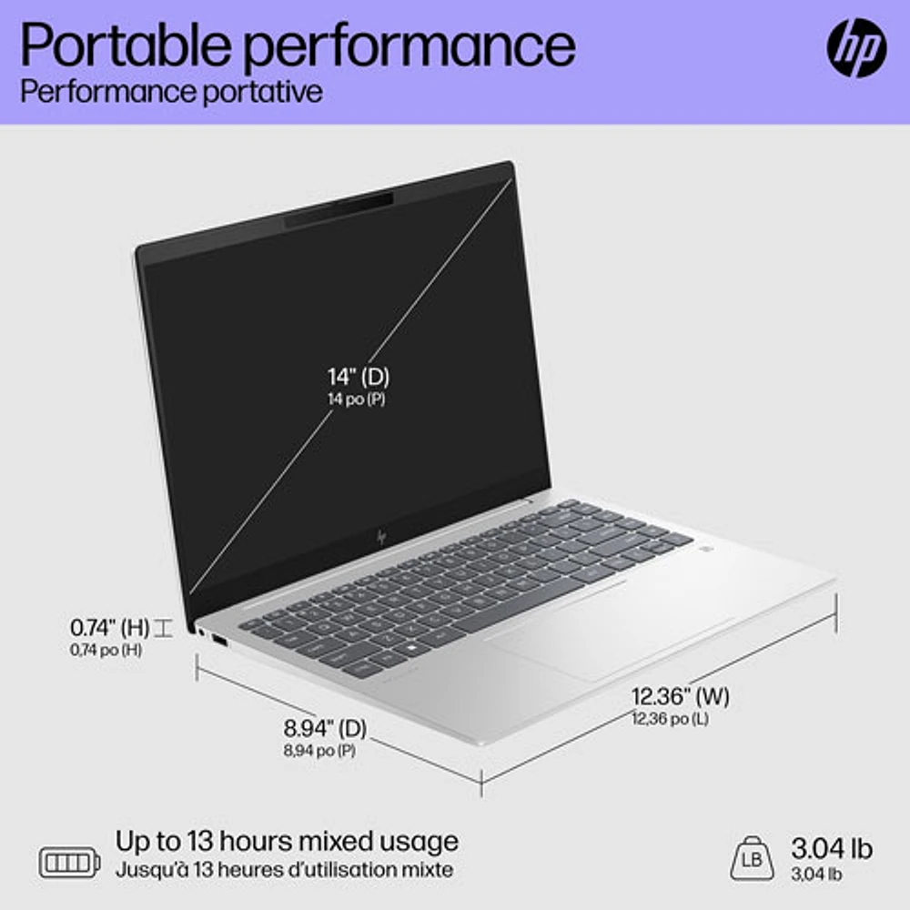 Portable de 14 po Pavilion Plus de HP (Core Ultra d'Intel avec Evo d'Intel/RAM Go/SSD 1 To