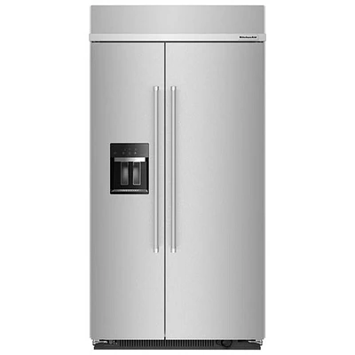 Réfrigérateur congélateur juxtaposé 42 po 25,1 pi³ avec distributeur d'eau et de glace de KitchenAid (KBSD702MSS) - Inox PrintShield