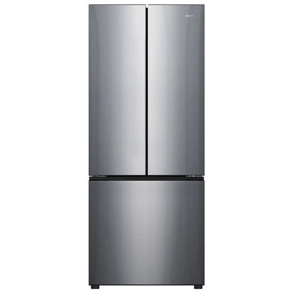 Boîte ouverte - Réfrigérateur à deux portes 16 pi³ 28 po de Galanz avec éclairage DEL - Inox - Endommagé