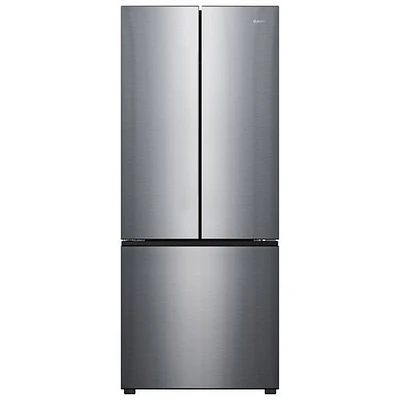 Boîte ouverte - Réfrigérateur à deux portes 16 pi³ 28 po de Galanz avec éclairage DEL - Inox - Endommagé
