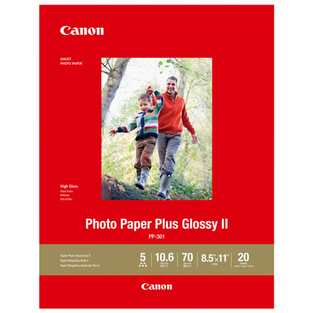 20 feuilles de papier photo Plus brillant II de 8,5 x 11 po de Canon (PP-301)