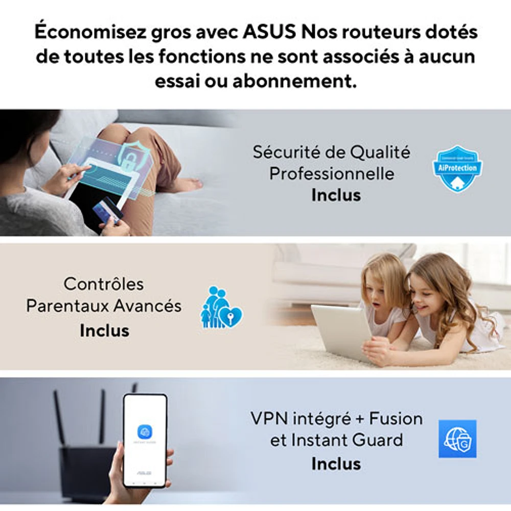 Routeur Wi-Fi 7 quadribande sans fil ROG Rapture d'ASUS (GT-BE98 PRO)