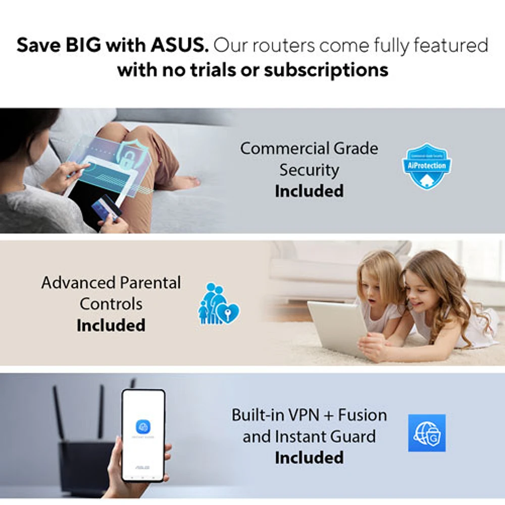 Routeur Wi-Fi 6 bibande sans fil AX3000 d'ASUS (RT-AX57 Go)