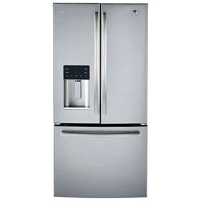 Boîte ouverte - Réfrigérateur à deux portes 33 po 18 pi³ avec distributeur d'eau et de glaçons de GE - Inox - Parfait état