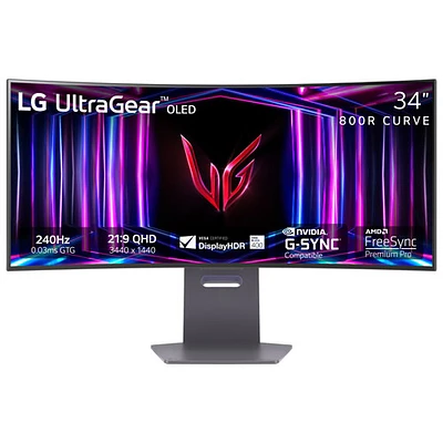 LG UltraGear 34" 1440p UWQHD 240Hz 0.03ms GTG Curved OLED LED G-Sync FreeSync Gaming Monitor (34GS95QE-B) - Purple-Grey