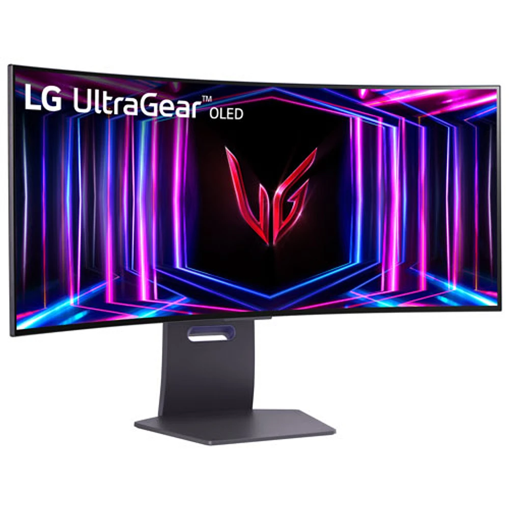Moniteur de jeu G-Sync DEL incurvé DELO 1440p UWQHD 240 Hz 0,03 ms gris à gris 34 po UltraGear de LG (34GS95QE-B) - Violet/Gris