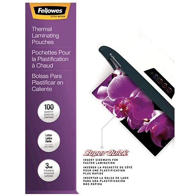 Pochettes de plastification à chaud de 9 x 11,5 po SuperQuick de Fellowes - mil