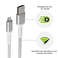 Câble tissé USB-A à Lightning de 2,5 m (8 pi) de dbramante1928 (DB-CB25ALGRU510) - Blanc