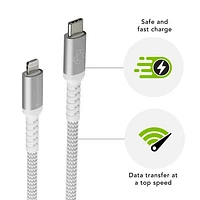 Câble tissé USB-C à Lightning de 2,5 m (8 pi) de dbramante1928 (DB-CB25CLGRU512) - Blanc
