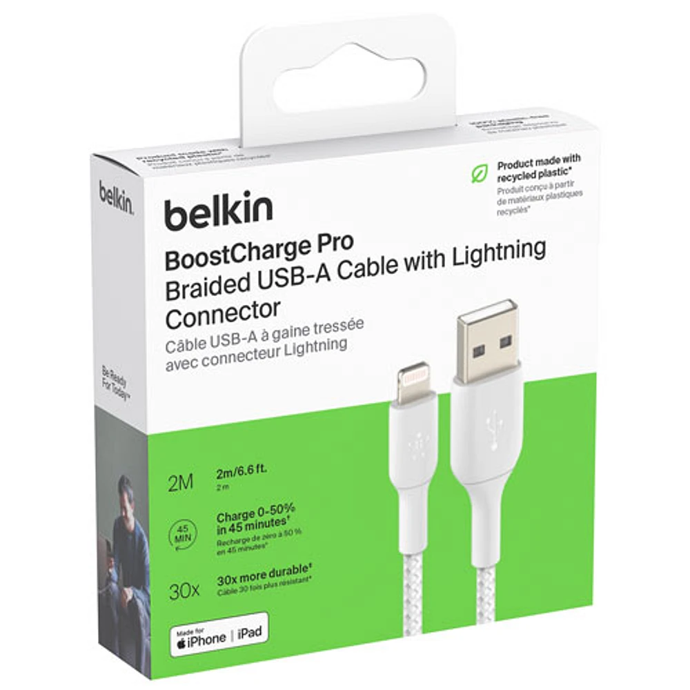 Câble tissé USB-A à Lightning de 2 m (6,6 pi) BoostCharge de Belkin (CAA002bt2MWH)
