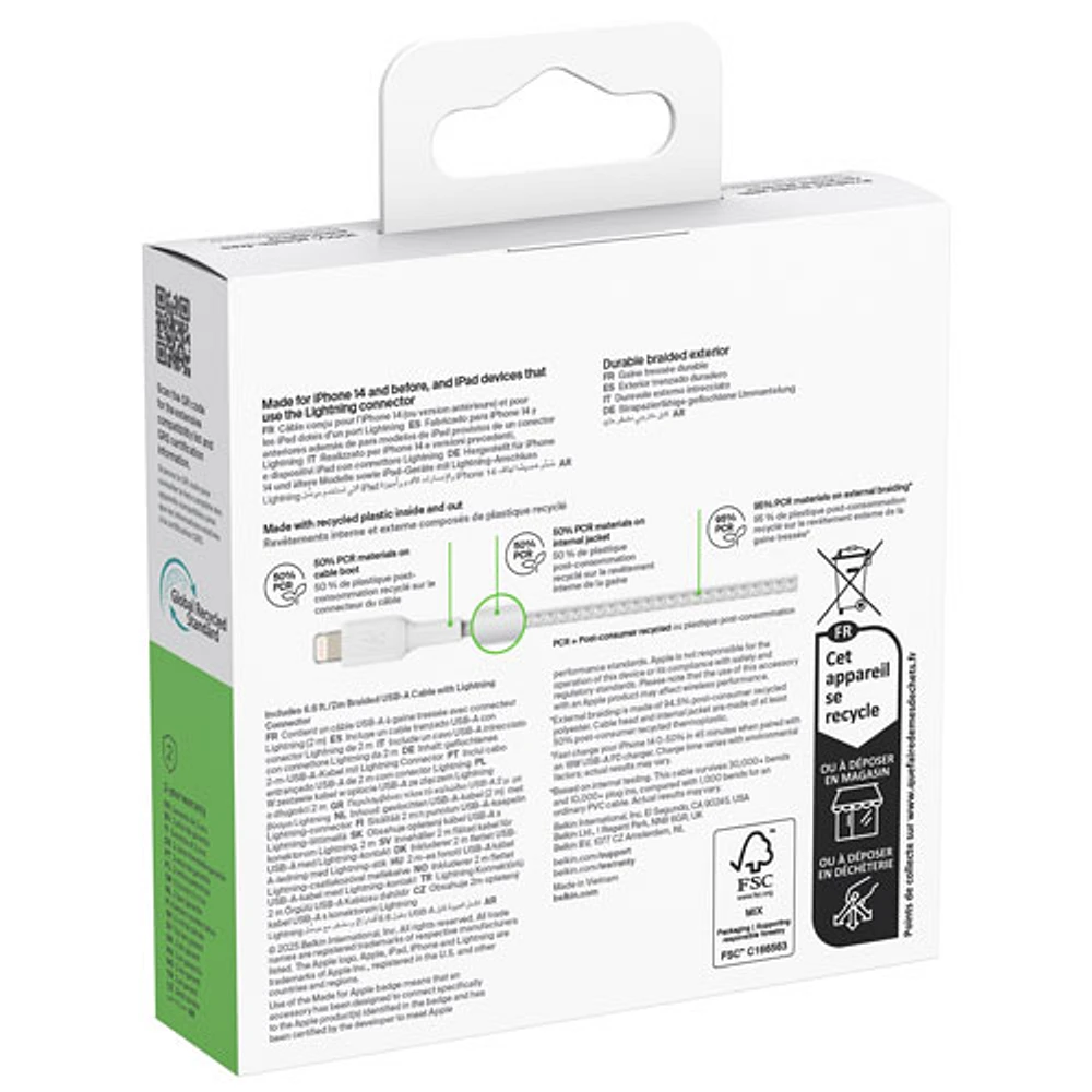 Câble tissé USB-A à Lightning de 2 m (6,6 pi) BoostCharge de Belkin (CAA002bt2MWH)