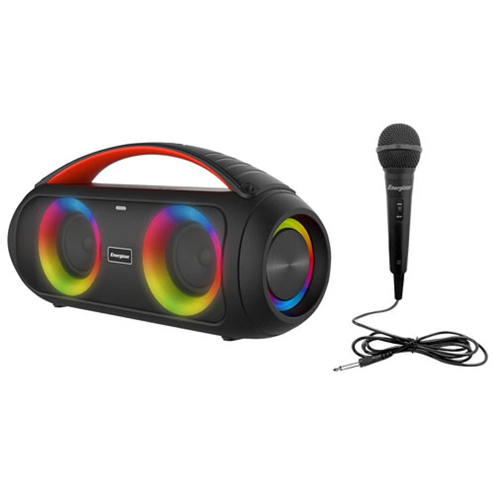 Haut-parleur portatif sans fil rechargeable résistant aux intempéries avec microphone BTS258 d'Energizer - Noir