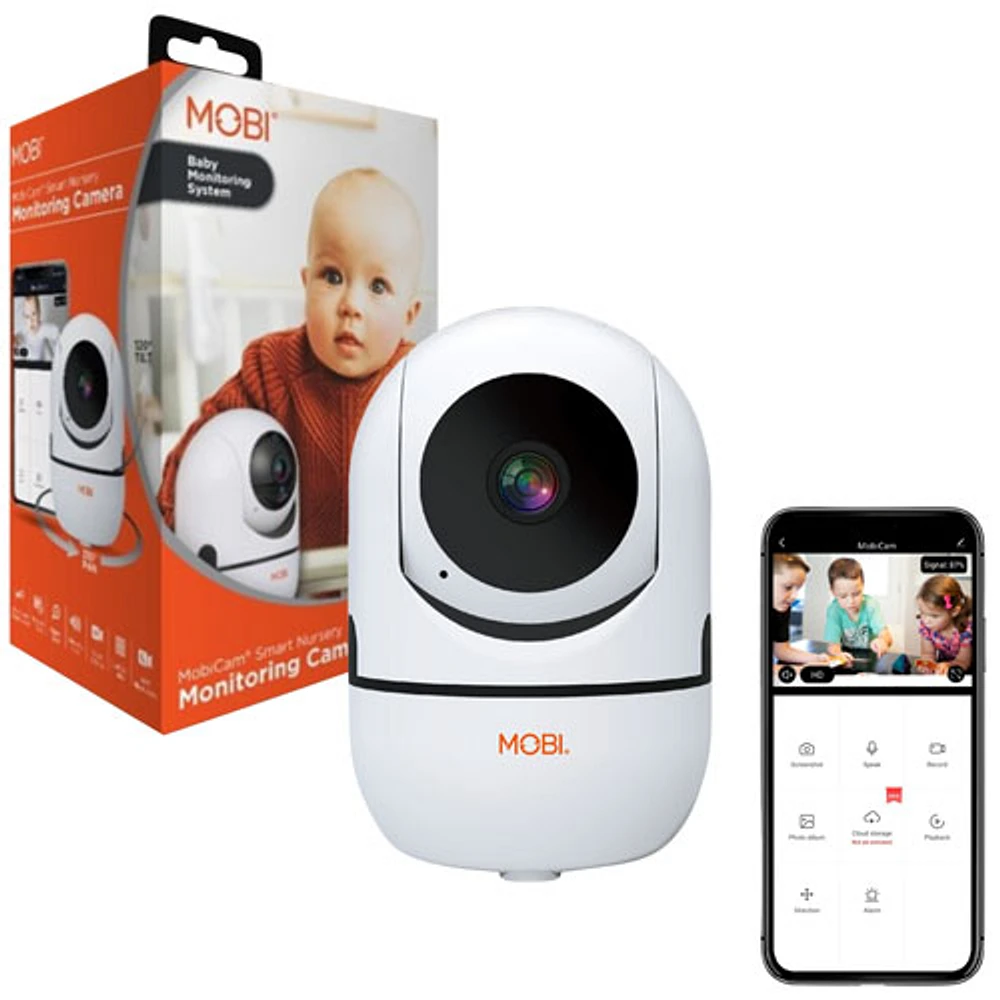 Interphone de surveillance Wi-Fi MobiCam HDX de Mobi avec pivot/inclinaison/zoom et détection des mouvements