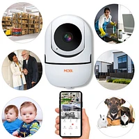 Interphone de surveillance Wi-Fi MobiCam HDX de Mobi avec pivot/inclinaison/zoom et détection des mouvements