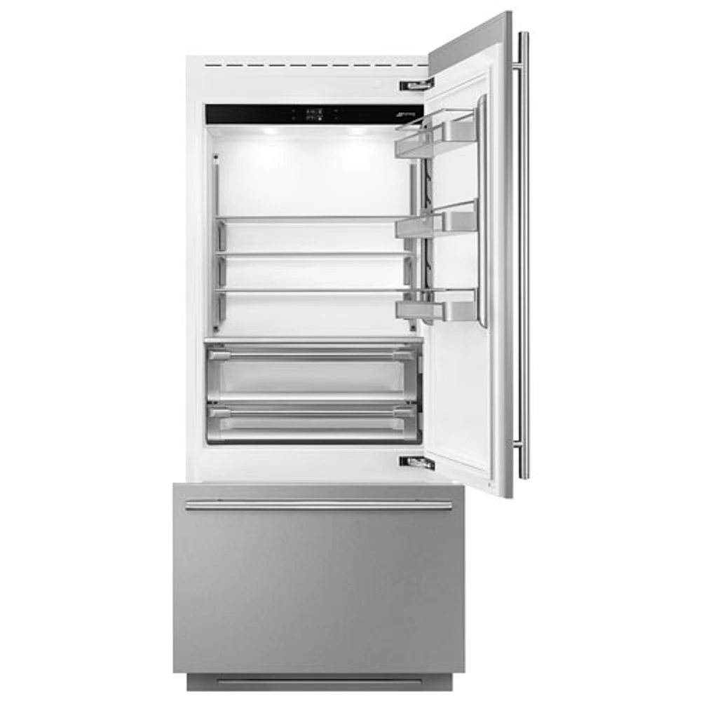 Réfrigérateur à congélateur inférieur encastrable 19 pi³ 36 po avec distributeur de glaçons de Smeg (RBMU36RX) - Acier inoxydable