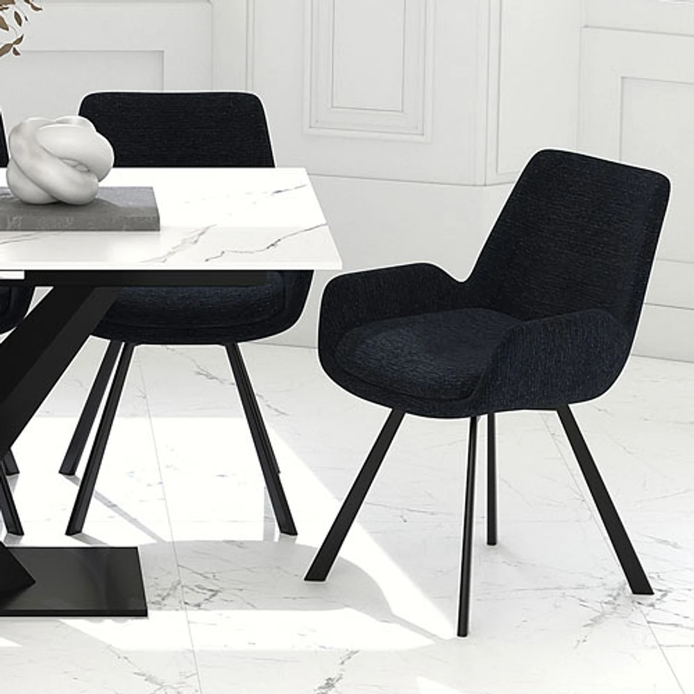 Chaise de salle à manger moderne en tissu Signy - Ensemble de 2 - Noir