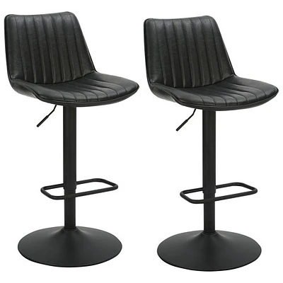 Tabouret de bar contemporain à hauteur réglable et vérin pneumatique Kosi - Ensemble de 2 - Noir