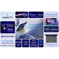ASUS Vivobook S 15 OLED 15.6" Laptop - Cool Silver (Snapdragon X Elite/32GB RAM/1TB SSD)