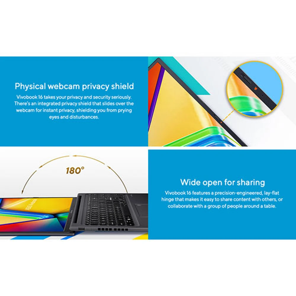 Portable de 16 po VivoBook d'ASUS - Noir (Core i7-1355U d'Intel/RAM 16 Go/SSD 1 To/Windows 11) - Anglais
