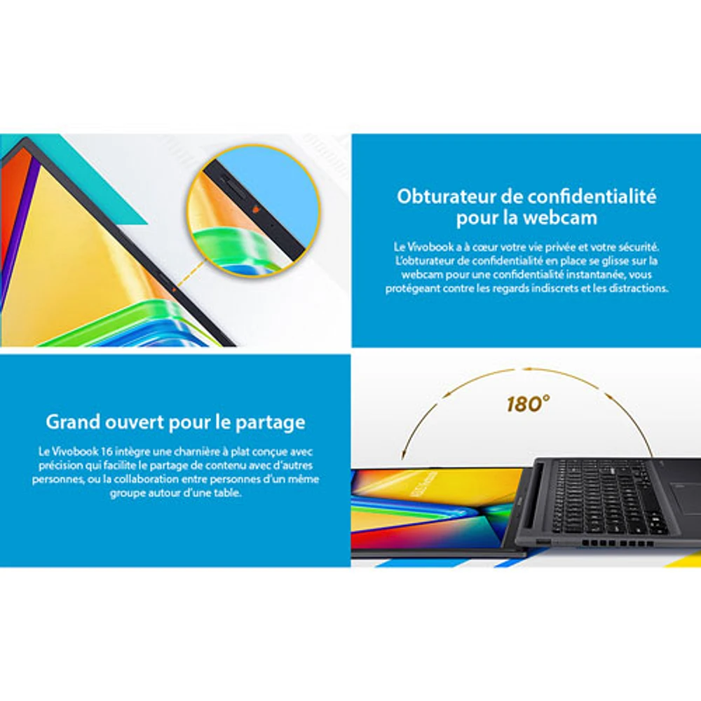 Portable de 16 po VivoBook d'ASUS - Noir (Core i7-1355U d'Intel/RAM 16 Go/SSD 1 To/Windows 11) - Anglais