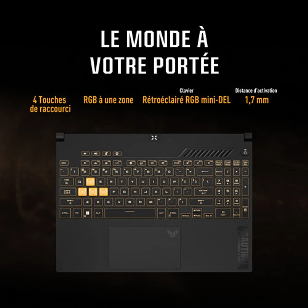 Portable de jeu 15,6 po TUF Gaming F15 d'ASUS - Gris (Ci7-12700H Intel/RAM 16 Go/SSD 512 Go/GeForce RTX 3050) - Anglais