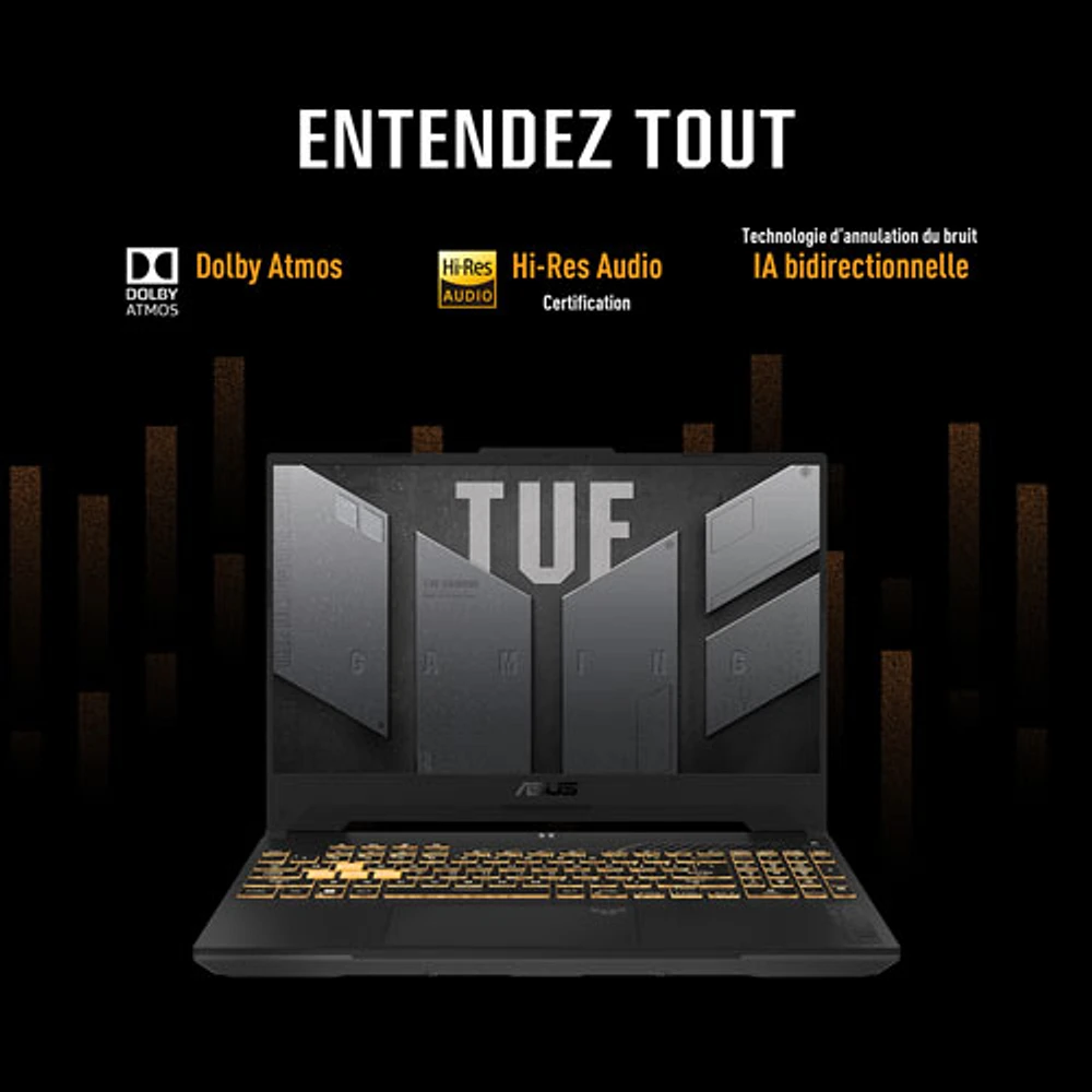 Portable de jeu 15,6 po TUF Gaming F15 d'ASUS - Gris (Ci7-12700H Intel/RAM 16 Go/SSD 512 Go/GeForce RTX 3050) - Anglais