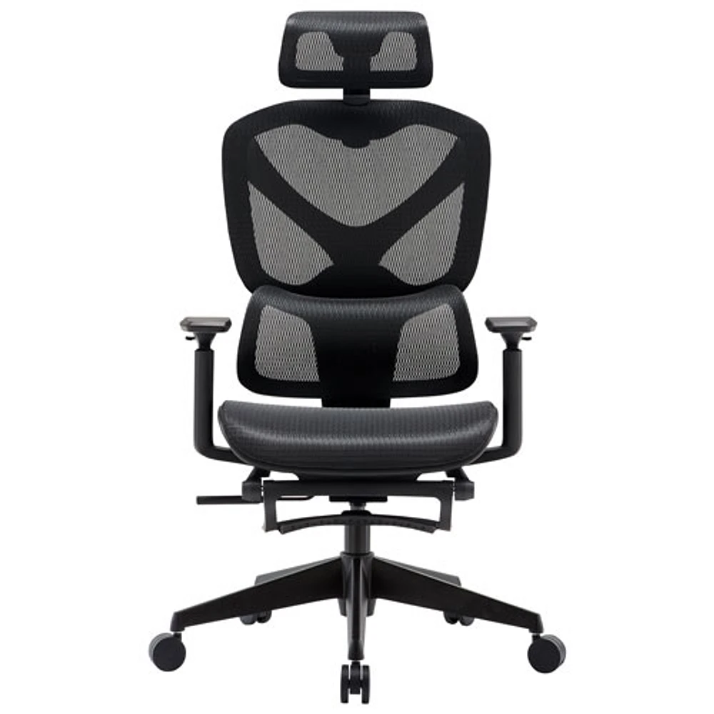 Fauteuil de bureau en filet à dossier haut avec appuie-tête réglable de TygerClaw - Noir