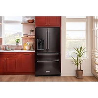 Kitchenaid 36" 26.2 Cu. Ft. French Door Refrigerator with Water & Ice Dispenser (KRMF536RBS) - Black Stainless Steel