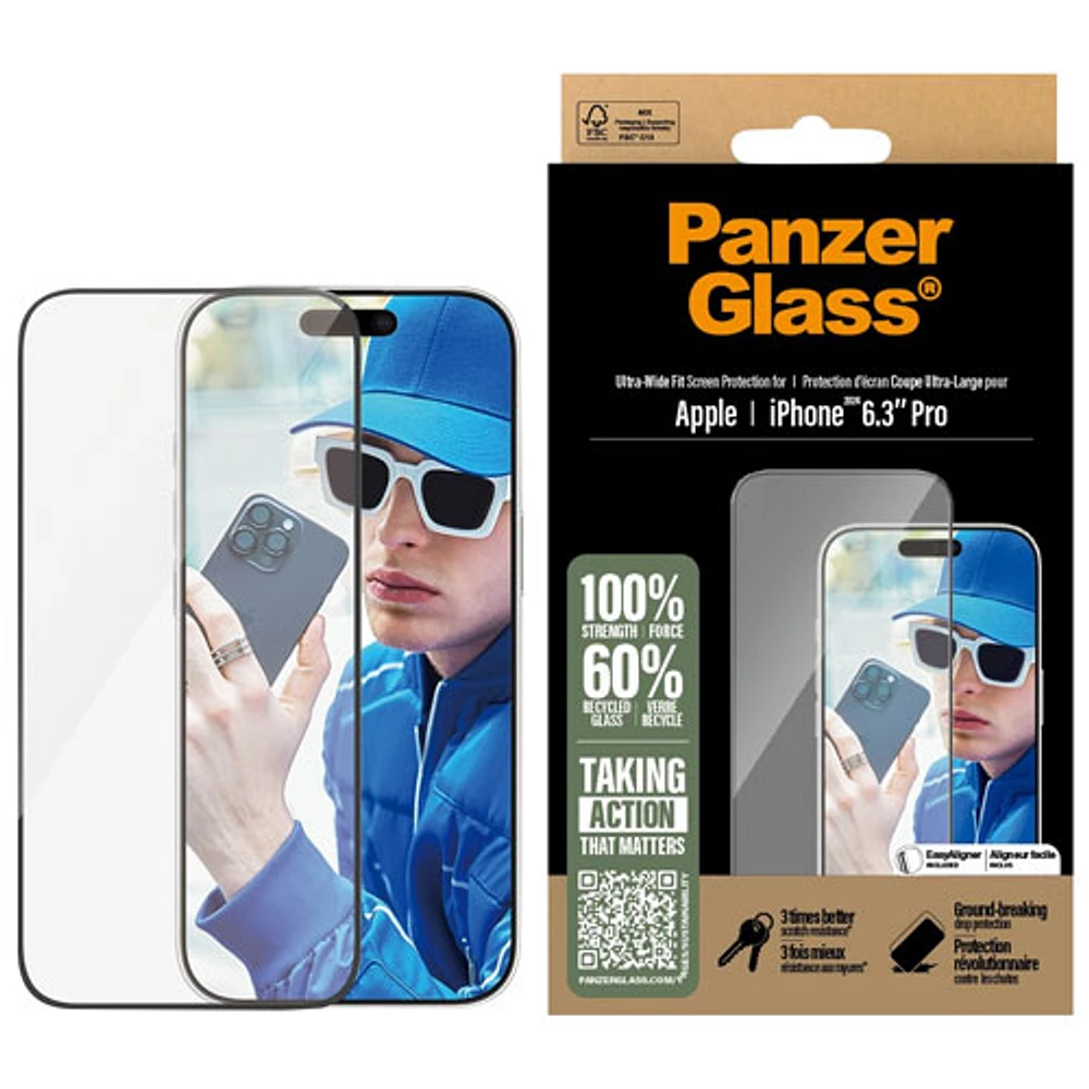 Protecteur d'écran en verre ultralarge de PanzerGlass pour iPhone 16 Pro