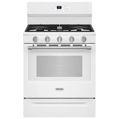 Cuisinière au gaz autonome de 30 po à 5 brûleurs et four de 5 pi³ à ventilateur de convection et friture à air chaud de Maytag (MFGS6030RW) - Blanc
