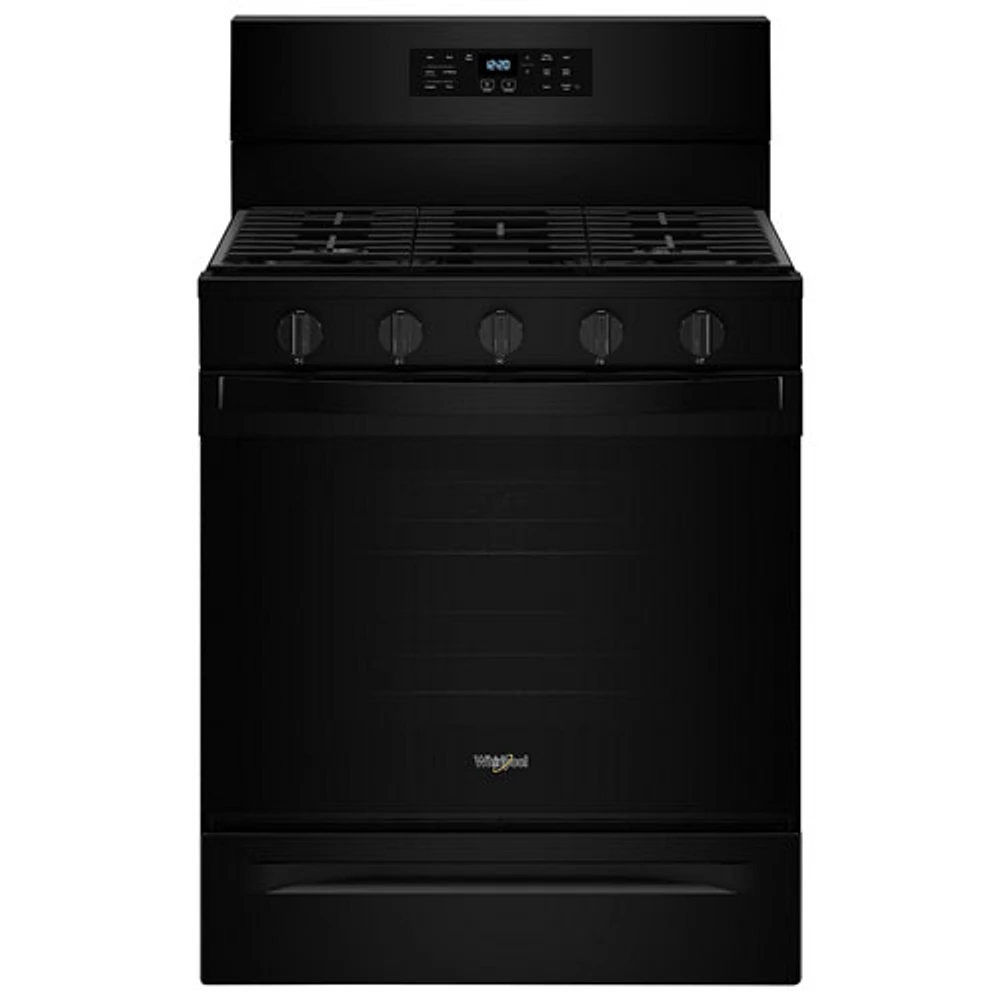 Cuisinière au gaz autonome 30 po avec 5 brûleurs, ventilateur à convection, friture à air chaud et four de 5 pi³ de Whirlpool (WFGS5030RB) - Noir
