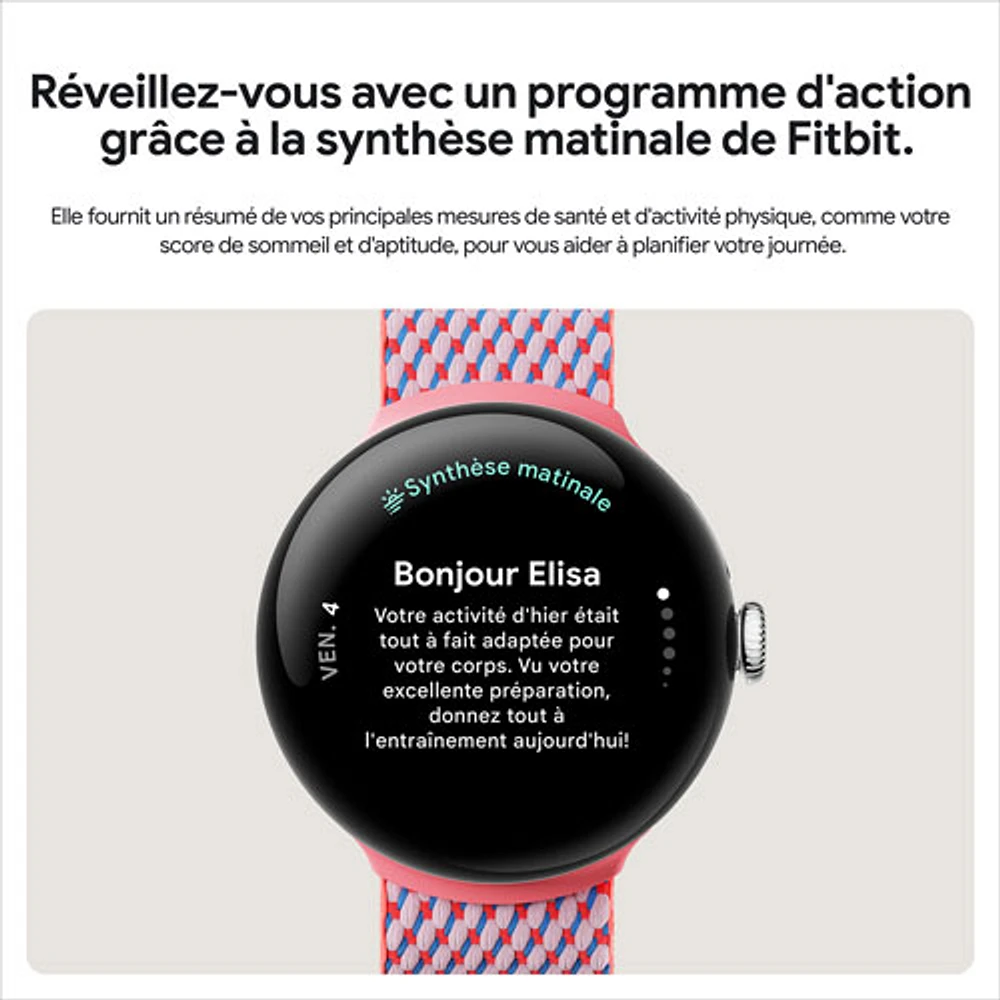 Montre Pixel Watch 3 (LTE + GPS) 45 mm de Google avec boîtier en aluminium vert lichen mat et bracelet sport vert lichen
