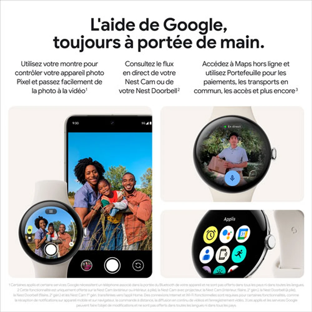 Montre Pixel Watch 3 (LTE + GPS) 45 mm de Google avec boîtier en aluminium vert lichen mat et bracelet sport vert lichen