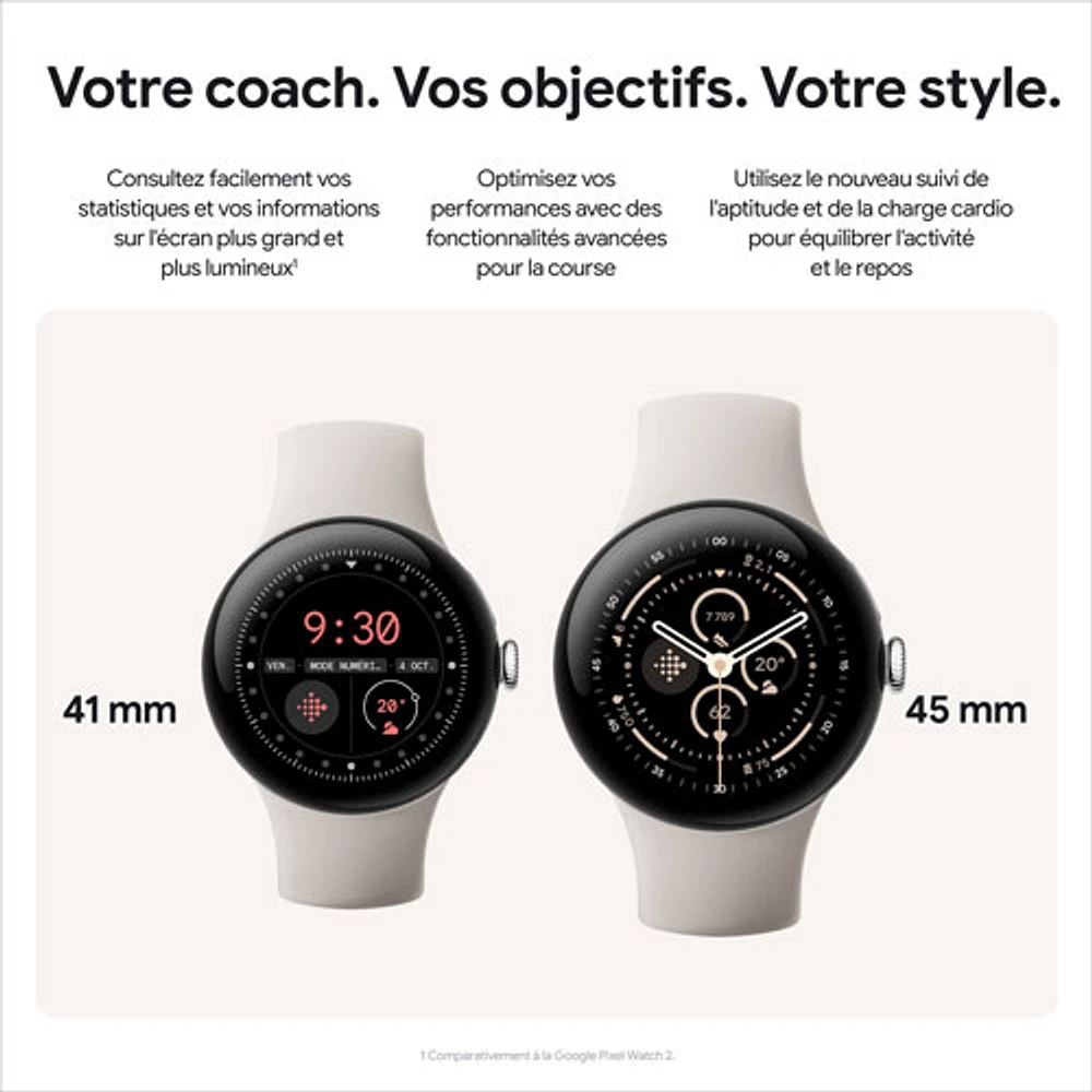 Montre Pixel Watch 3 (LTE + GPS) 45 mm de Google avec boîtier en aluminium vert lichen mat et bracelet sport vert lichen