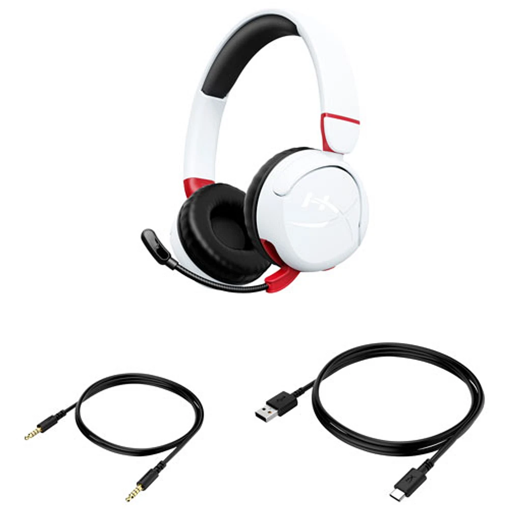 Casque d'écoute supra-auriculaire 100 % sans fil à isolation sonore Cloud Mini de HyperX - Blanc/Rouge