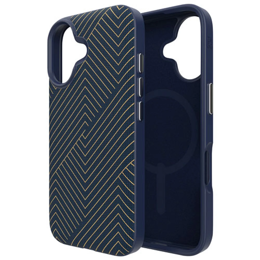 Étui rigide ajusté London Snap de ZAGG avec MagSafe pour iPhone 16 - Bleu marine/Doré