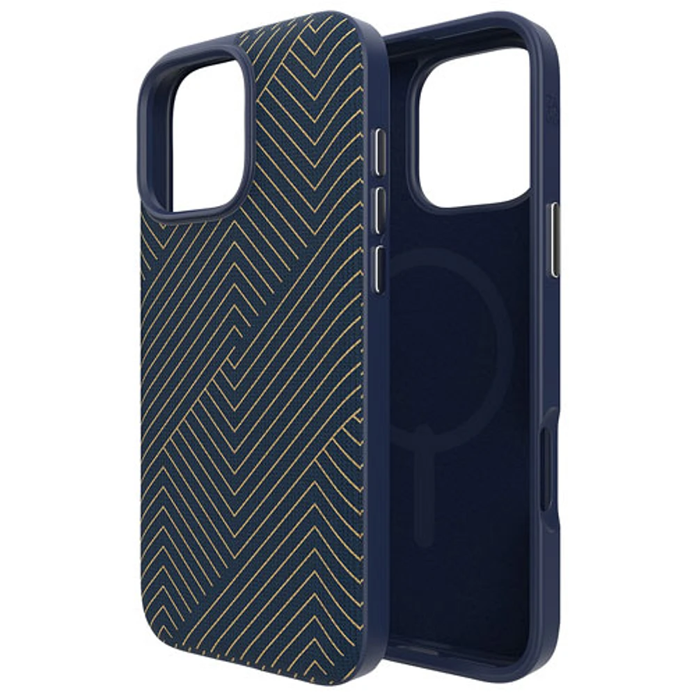 Étui rigide ajusté London Snap de ZAGG avec MagSafe pour iPhone 16 Pro Max - Bleu marine/Doré