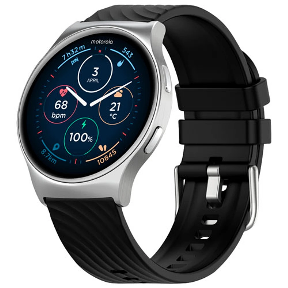 Montre intelligente Moto Watch 120 de 45mm de Motorola avec moniteur de fréquence cardiaque - Argenté/Noir